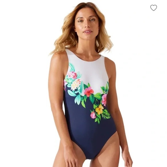 Tommy Bahama Women's Tropi-Calling Tummy Control High Neck One Piece Swimsuit 8